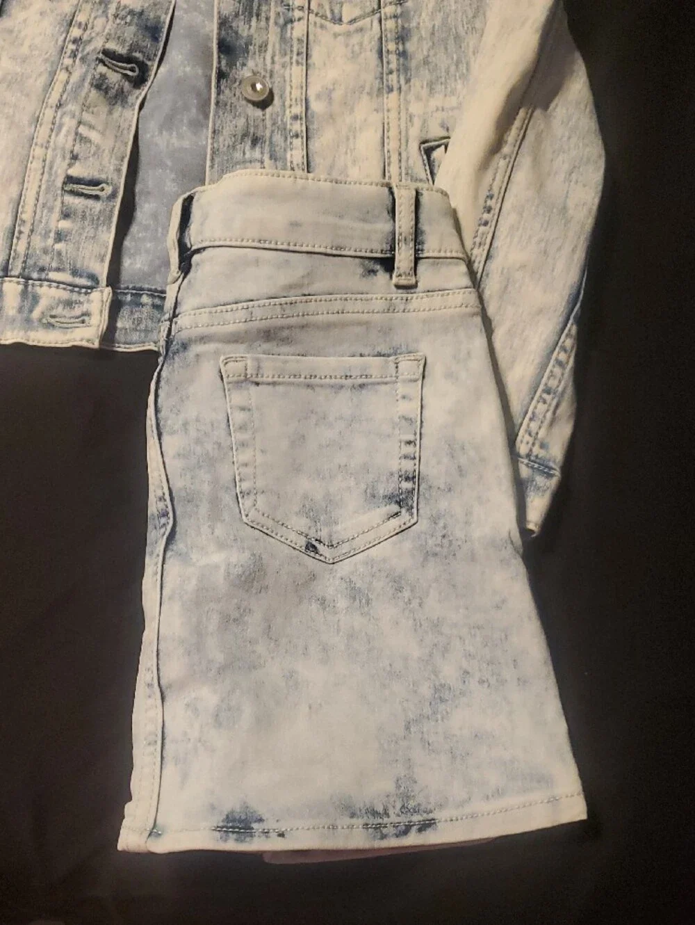 wonder nation Light Blue Acid Wash Denim Jacket & Skirt Set